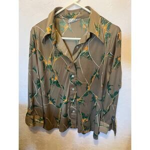 Vintage Atkins MLM 70’s Disco Groovy Print Button Down Collard Shirt Size 40